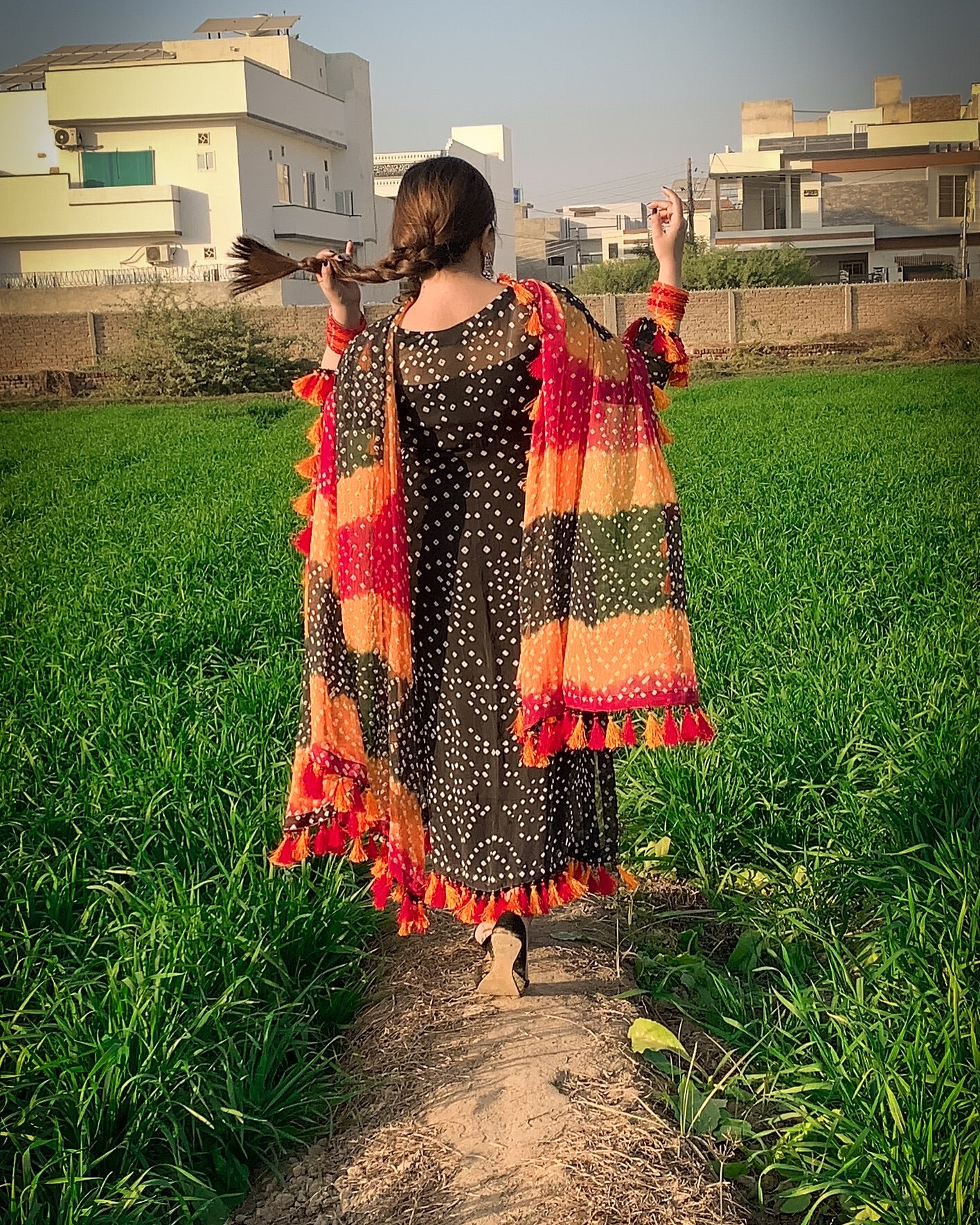 Rajistani Chiffon ChunriBlack Color