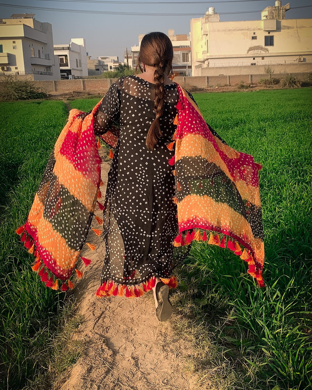 Rajistani Chiffon ChunriBlack Color