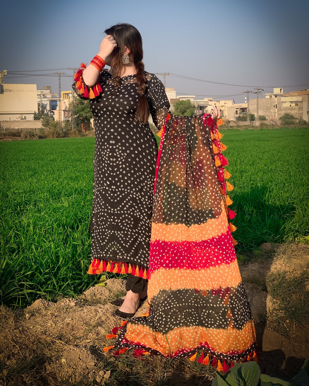 Rajistani Chiffon ChunriBlack Color