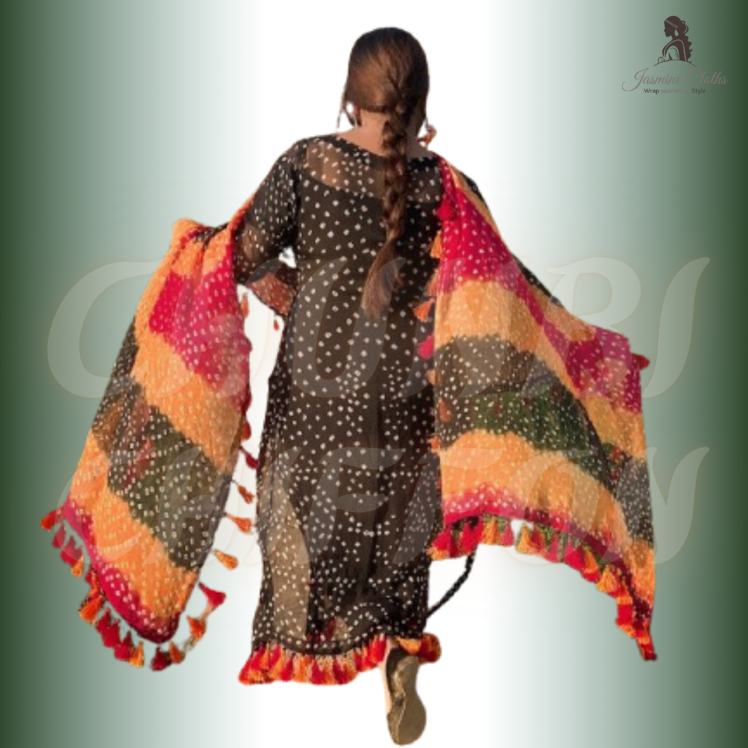 Rajistani Chiffon ChunriBlack Color